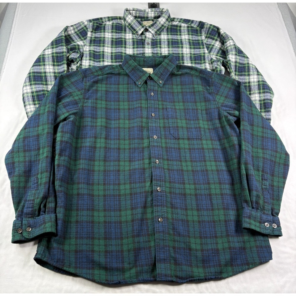 LL Bean Flannel Shirt Lot of 2 Men XL Plaid Button Up Long Sleeve Outdoor Casual